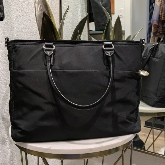 Lo & Sons Brookline Laptop Bag Black with Lavender Interior Nylon Tote - Picture 3 of 11